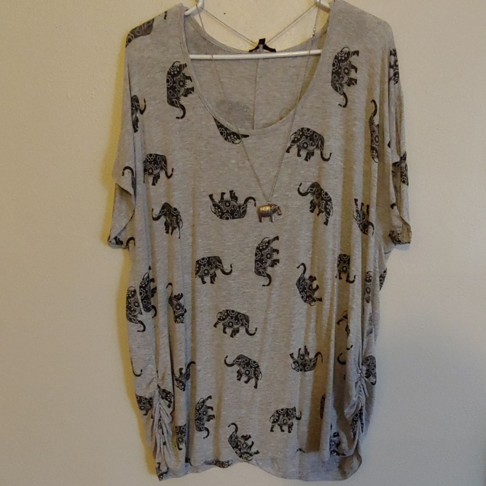Attitude NOT Included Gray w/ Elephants Top Sz 3X